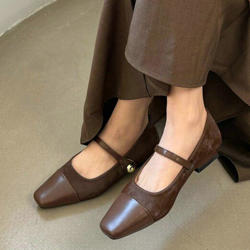 Slingback Pumps Women - รองเท้าแมรี่เจนสำหรับผู้หญิง รองเท้าส้นหนาแบบหรูหรา รองเท้าแตะแบบสวม ดีไซน์เนอร์ รองเท้าส้นเตี้ยแฟชั่น รองเท้าเดินสบายสำหรับผู้หญิง