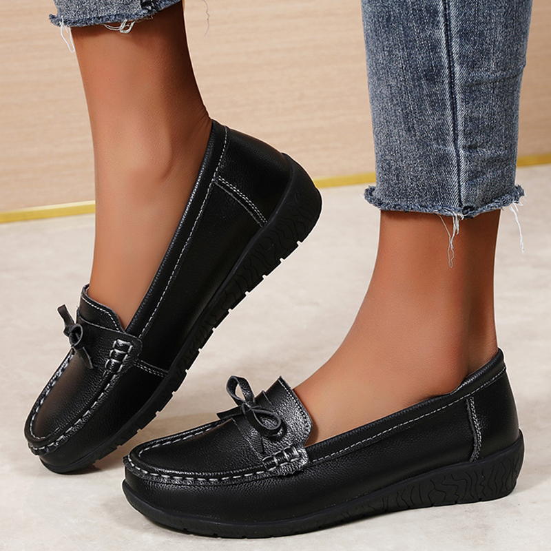 Women'S Shoes Loafers Black - รองเท้าหนังแท้ผู้หญิงแฟชั่นรองเท้าสีดำผู้หญิงรองเท้าโมคาซินผู้หญิงรองเท้าเทนนิสรองเท้าผู้หญิงรองเท้าหัวมนรองเท้าไซส์ใหญ่ผู้หญิง