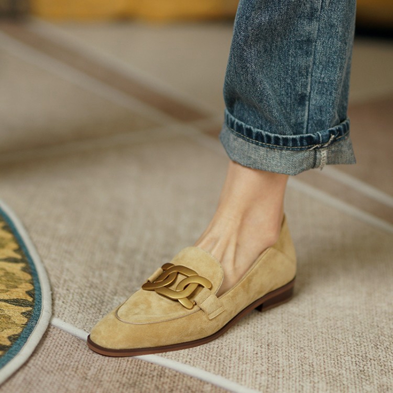 Slingback Pumps Women - หนังนิ่มหนังผู้หญิง Loafers ฤดูใบไม้ผลิ/ฤดูใบไม้ร่วงรองเท้าส้นสูงผู้หญิงรองเท้ารอบ Toe Chunky ส้นปั๊มโลหะหัวเข็มขัดรองเท้าสำหรับสตรี