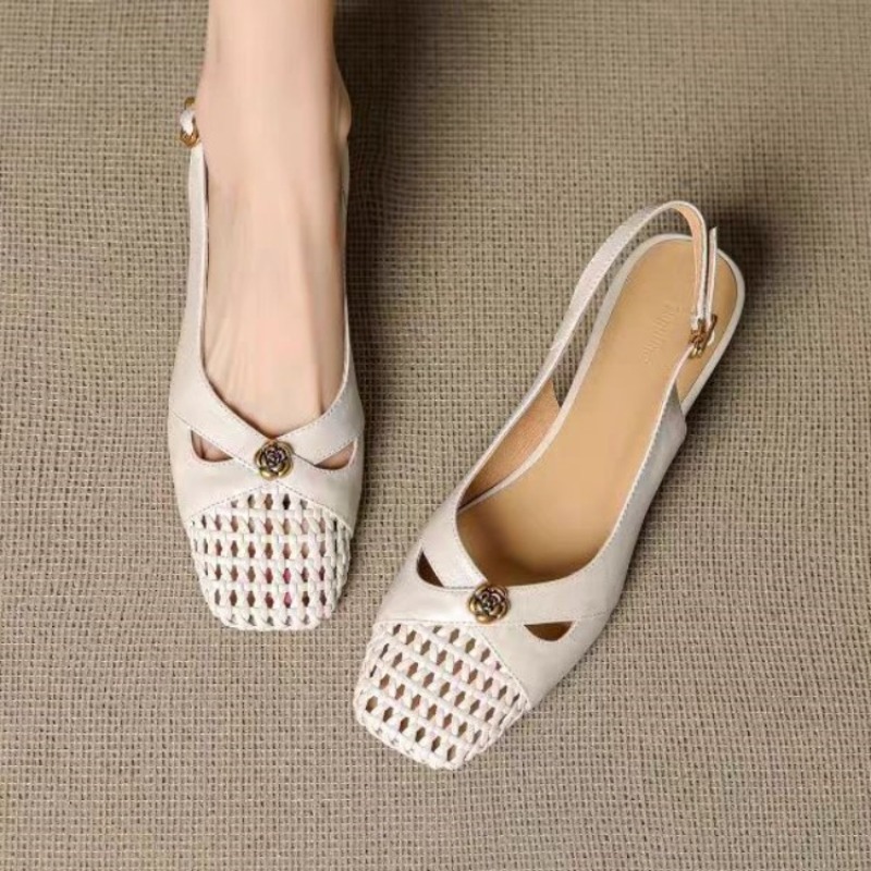 Slingback Pumps Women - รองเท้าส้นเตารีดแบบปิดหัวสไตล์ฝรั่งเศสสำหรับผู้หญิง รองเท้าสานอเนกประสงค์ รองเท้าส้นเตารีดแบบโปร่งระบายอากาศสำหรับฤดูร้อนปี 2026