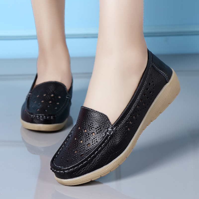Women'S Shoes Nursing - รองเท้าส้นเตารีดแบบเจาะรูสำหรับผู้หญิง ฤดูใบไม้ผลิ ฤดูใบไม้ร่วง รองเท้าพื้นนิ่ม หัวมน สำหรับคุณแม่
