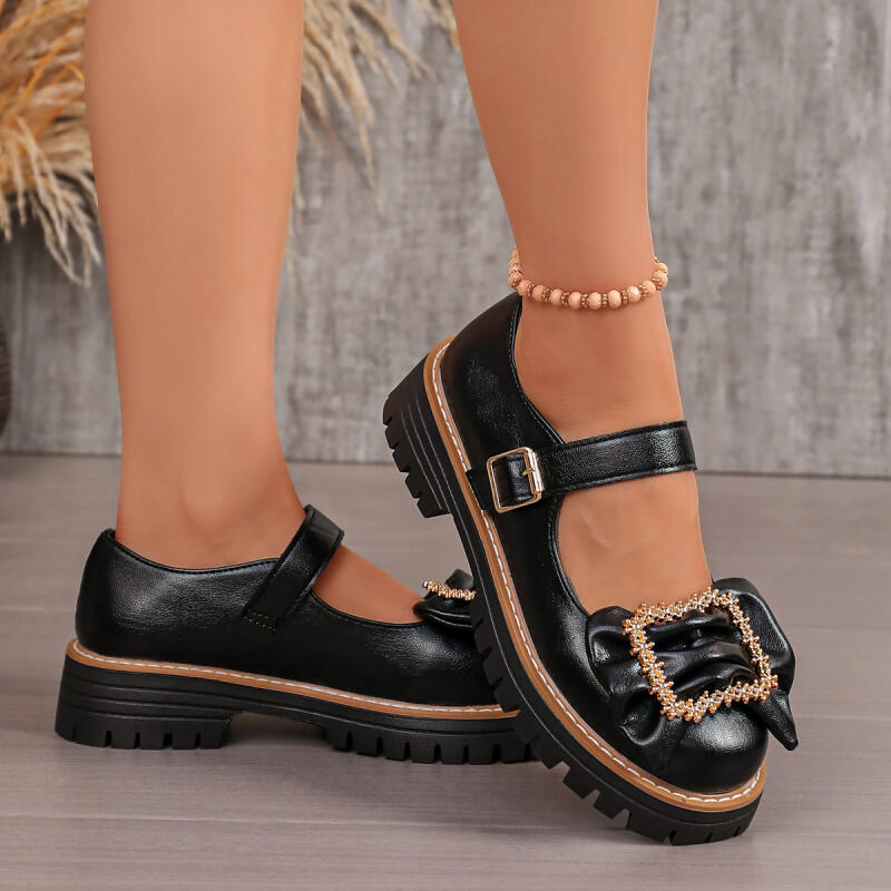 Women'S Shoes Loafers Black - รองเท้าแมรี่เจนพื้นหนาประดับโบว์หวานๆ รุ่นซัมเมอร์ 2026 รองเท้าอ็อกซ์ฟอร์ดสีดำแบบสวมสบายสำหรับผู้หญิง
