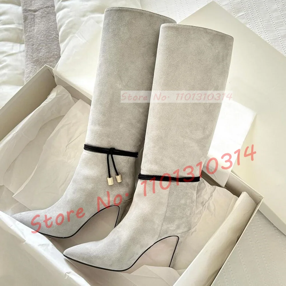 Suede Ankle Boot - รองเท้ารองเท้าบูทยาวถึงเข่าแฟชั่นสำหรับผู้หญิงส้นเข็มหนังกลับสีเทาหรูหราสำหรับผู้หญิงรองเท้าบูทสายไขว้ข้อเท้า