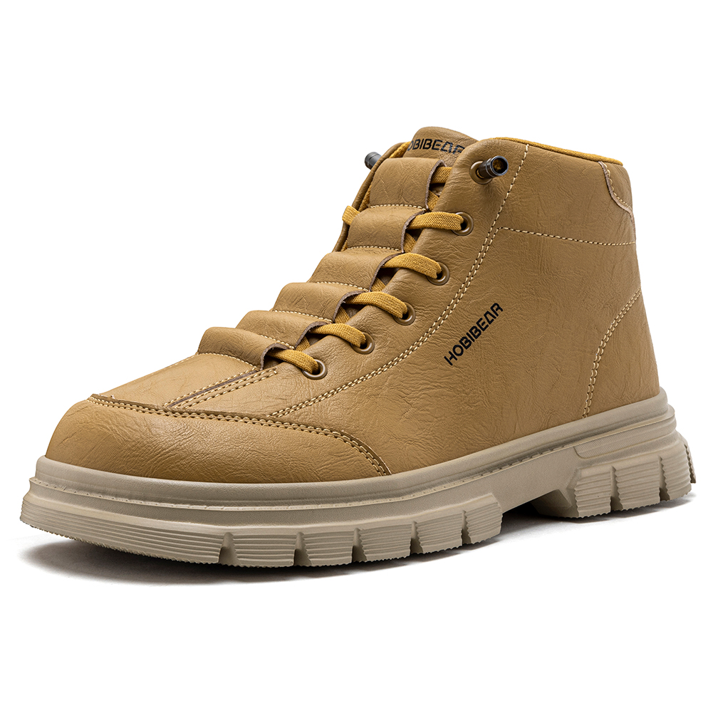 Suede Ankle Boot - HOBIBEAR รองเท้าบูทข้อสั้นสำหรับผู้ชาย หัวกว้าง หนังเทียม พื้นหนา แบบผูกเชือก