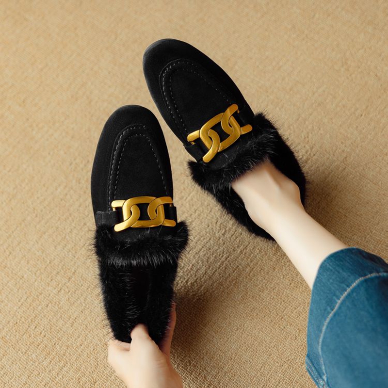 Women'S Shoes Loafers Black - ฤดูหนาวใหม่ผู้หญิงปั๊มแกะหนังนิ่มรองเท้าหนังผู้หญิงรอบ Toe รองเท้าส้นสูงรองเท้า SLIP-ON สีดําผู้หญิง ...