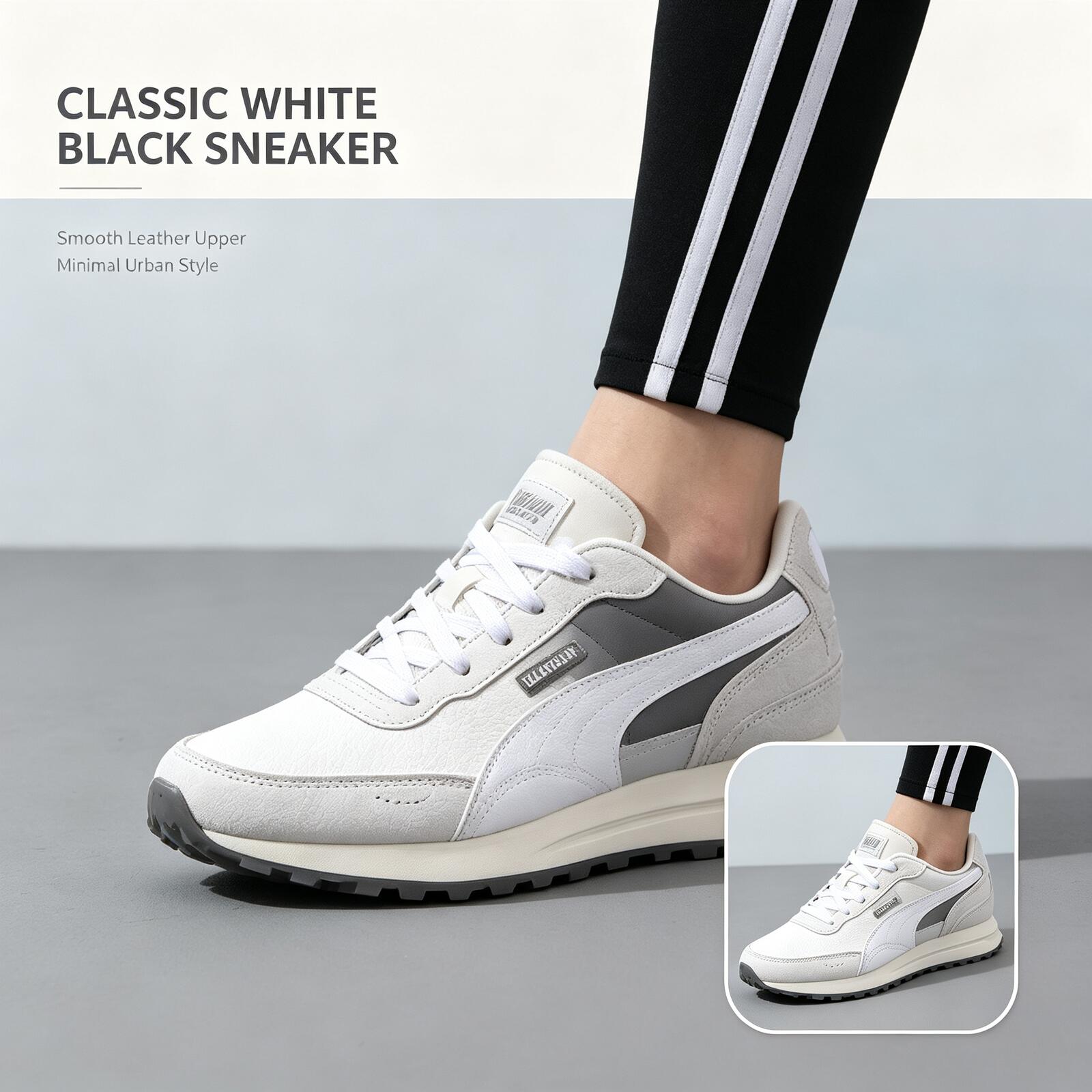 Women Shoes Jordan - PUMA รองเท้าผ้าใบผู้ชายสีขาวสีดำแบบ Low Top Classic Clean