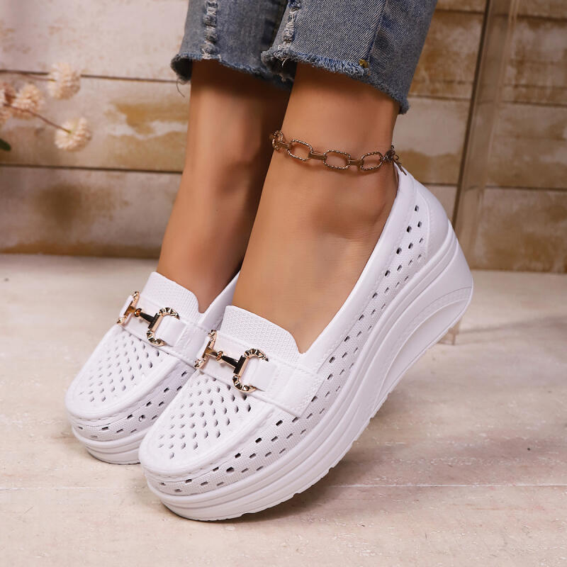 Women'S Shoes Nursing - รองเท้าโลฟเฟอร์สีขาวพื้นหนานุ่มเพิ่มความสูงสำหรับผู้หญิง ฤดูร้อน 2026 รองเท้าส้นเตารีดแบบโปร่งสบาย รองเท้าพยาบาลสำหรับผู้หญิงที่ใส่สบาย
