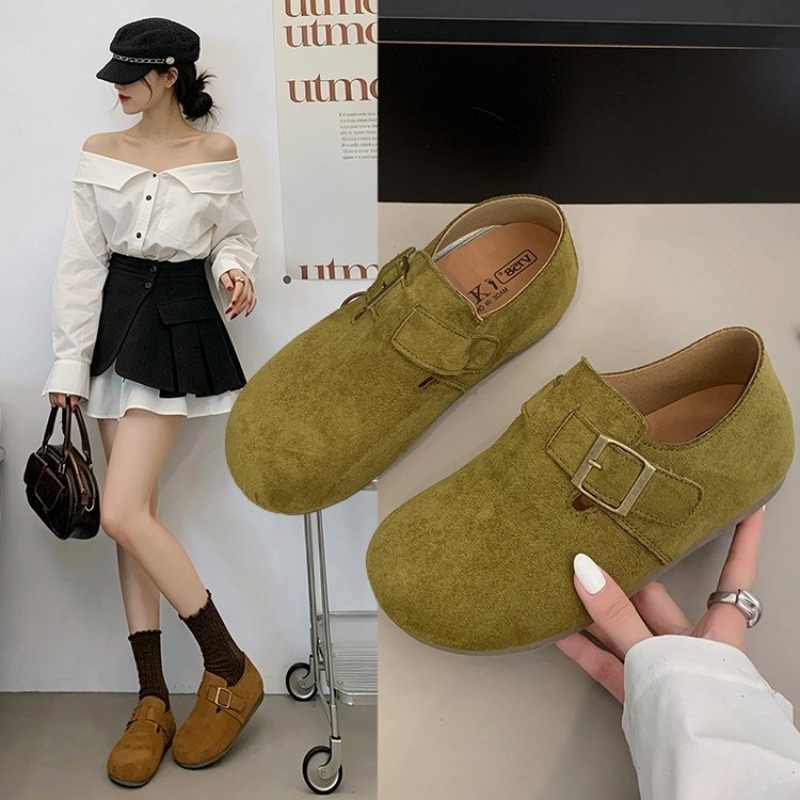 Slingback Pumps Women - รองเท้าบิร์เคนสำหรับผู้หญิง หนังกลับ ปิดส้น หัวเหลี่ยม หัวกลม หัวเข็มขัดโลหะ