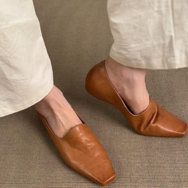 Slingback Pumps Women - รองเท้าโลฟเฟอร์แบบเรโทรสำหรับผู้หญิง สไตล์อังกฤษ หัวเหลี่ยม แบบสวม