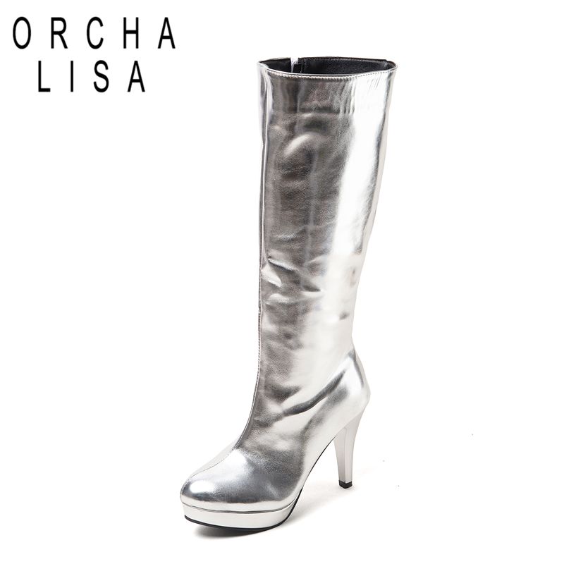 Zip Up Boots Short - รองเท้าบูทสูงทรงยาวสำหรับผู้หญิง ORCHA LISA สีทอง หัวรองเท้าทรงกลม ส้นสูง
