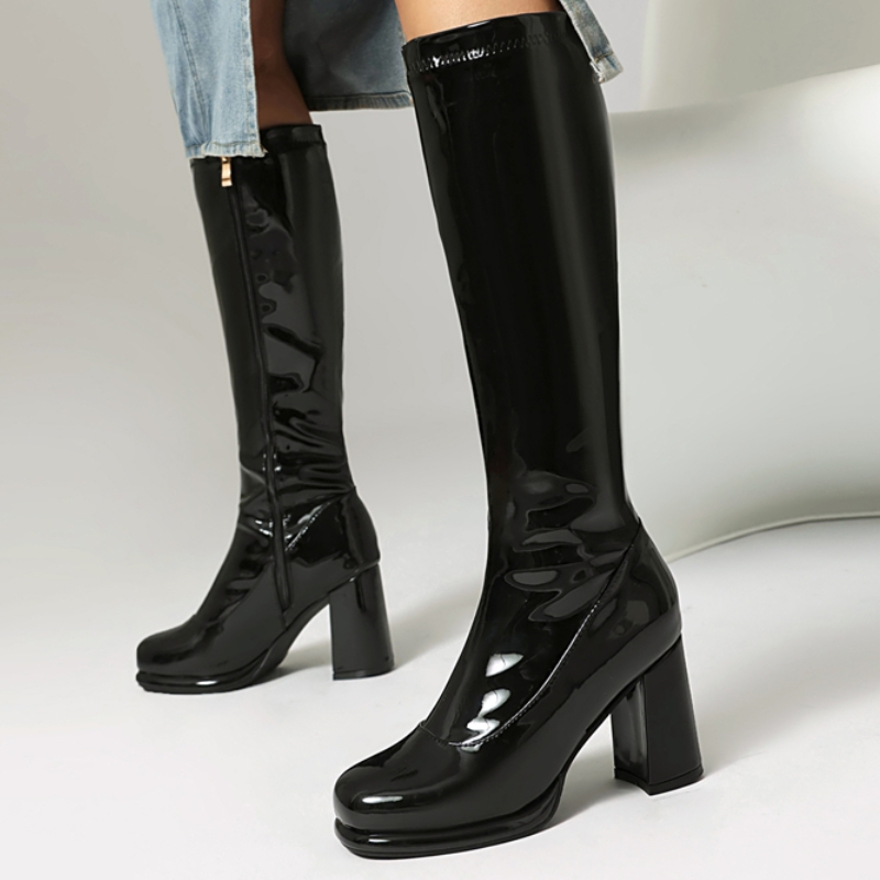 Zip Up Boots Short - ยี่ห้อผู้หญิงเข่ารองเท้าบูทสูงหนังเซ็กซี่ซิป 2024 ฤดูหนาวรองเท้าสีดําทองสีแดงรองเท้าส้นสูงยาวเชลซี BOOT สุภาพสตรีขนาดใหญ่ขนาด