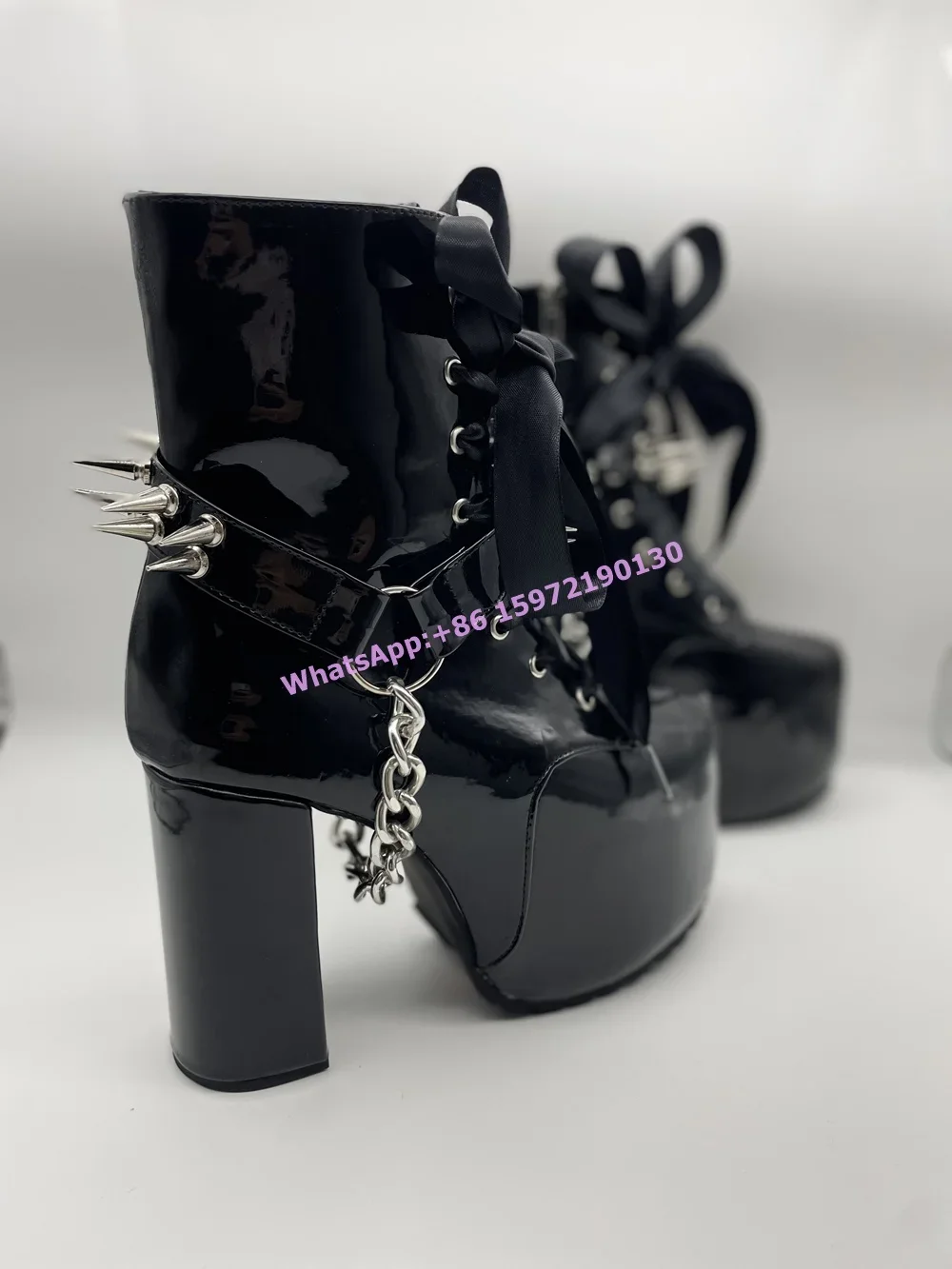 รองเท้าบูทสีดำแบบผูกเชือก ประด - Ribbon Tie Heel บทวิจารณ์และราคา