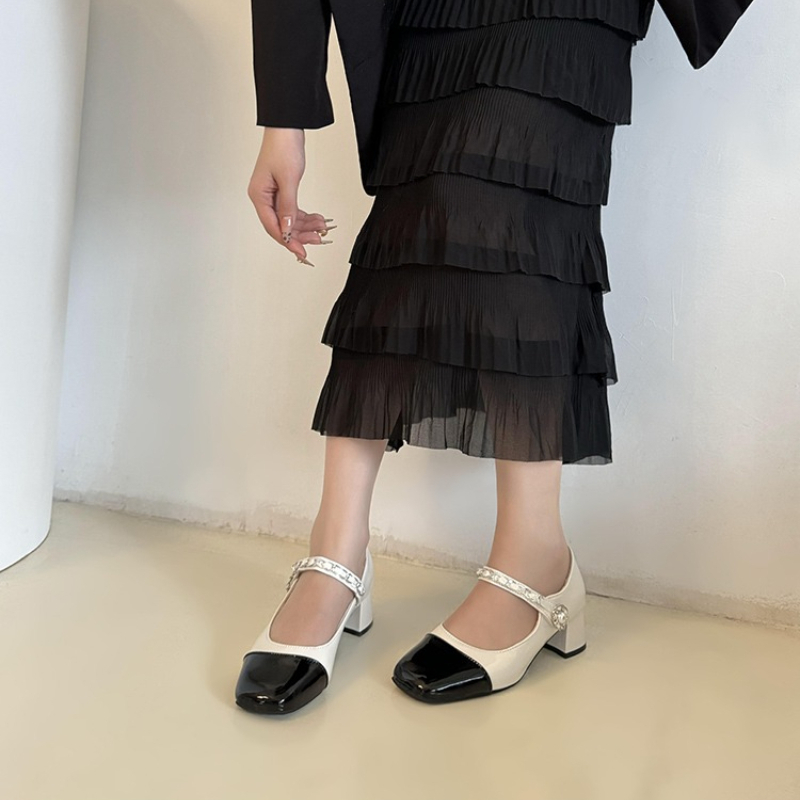 รองเท้าส้นสูงแบบหนาประดับมุก ร - Slingback Pumps Women บทวิจารณ์และราคา