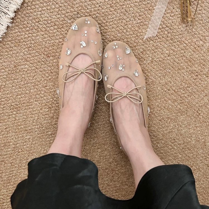 รองเท้าส้นเตี้ยแบบสวมประดับโบว - Slingback Pumps Women บทวิจารณ์และราคา