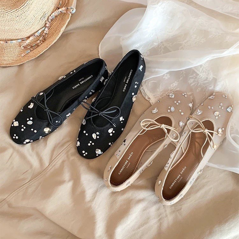 รองเท้าส้นเตี้ยแบบสวมประดับโบว - Slingback Pumps Women บทวิจารณ์และราคา
