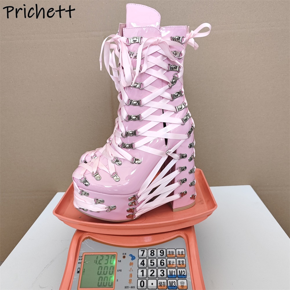 รองเท้าบูทข้อเท้าแบบผูกเชือกสี - Ribbon Tie Heel บทวิจารณ์และราคา