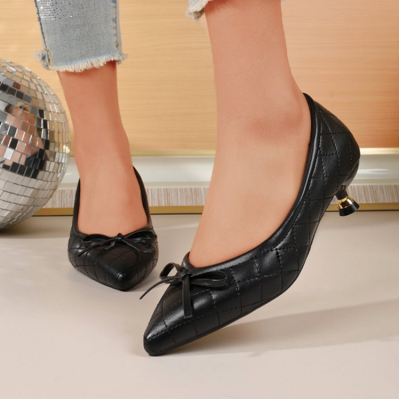 รองเท้าส้นเตี้ยหัวแหลมประดับโบ - Slingback Pumps Women บทวิจารณ์และราคา