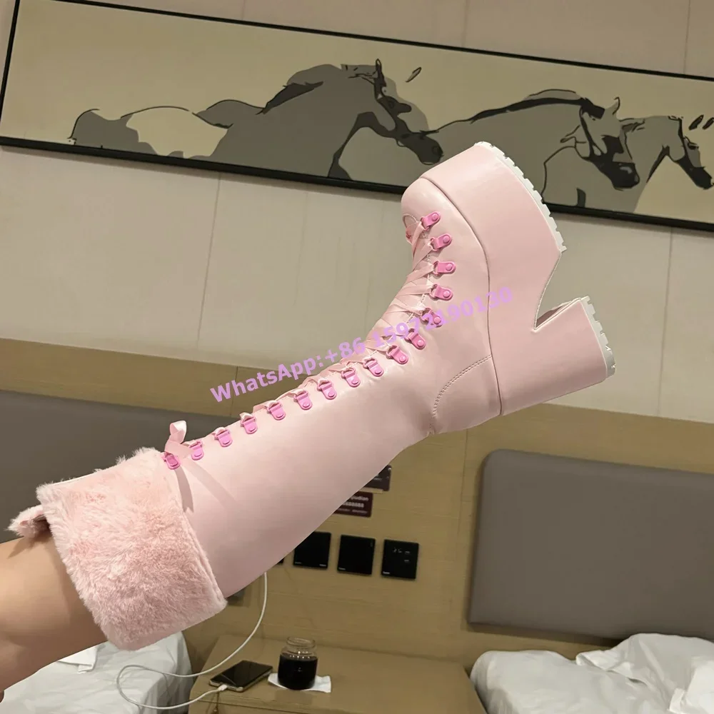 รองเท้าบูทขนสัตว์สีชมพู พื้นหน - Ribbon Tie Heel บทวิจารณ์และราคา