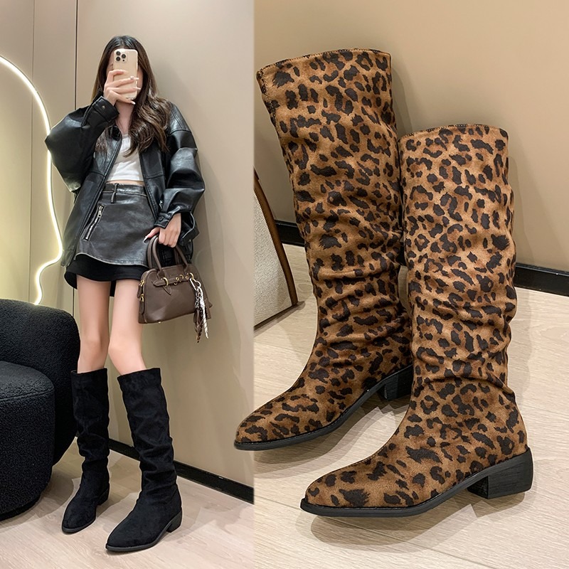 รองเท้าบูทส้นสูงลายเสือดาวหนัง - Suede Ankle Boot บทวิจารณ์และราคา