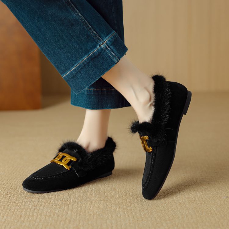 ฤดูหนาวใหม่ผู้หญิงปั๊มแกะหนังน - Women'S Shoes Loafers Black บทวิจารณ์และราคา