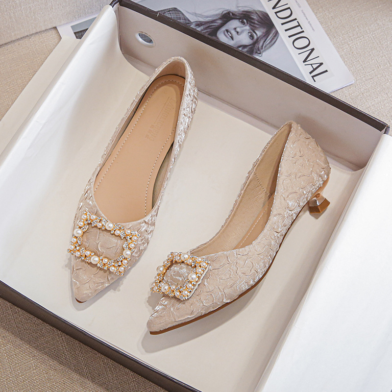 รองเท้าส้นเตี้ยหัวแหลมผ้าซาติน - Slingback Pumps Women บทวิจารณ์และราคา
