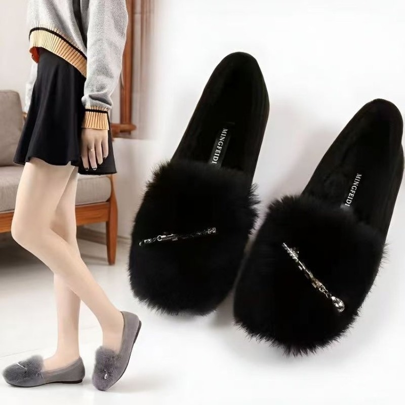 รองเท้าโลฟเฟอร์ขนเฟอร์สีดำสำหร - Women'S Shoes Loafers Black บทวิจารณ์และราคา