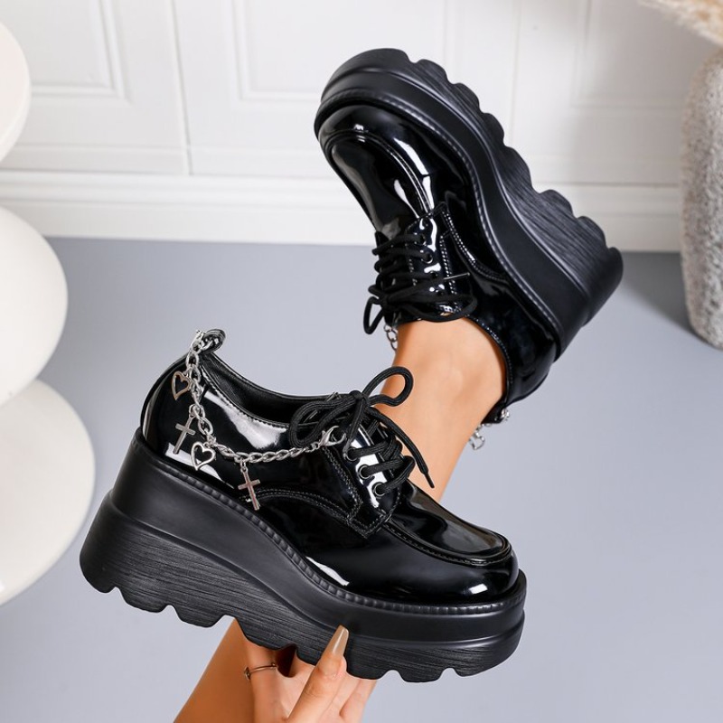 รองเท้าหนังสีดำเงาแบบผูกเชือกส - Women'S Shoes Loafers Black บทวิจารณ์และราคา